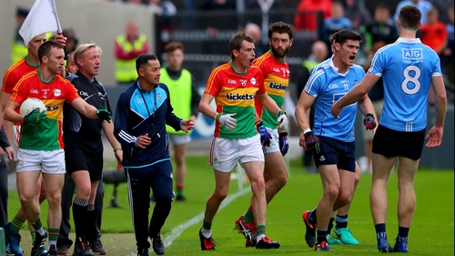 Diarmuid Connolly (2nd from R) is not eligible to play again until the All-Ireland semi-final stage
