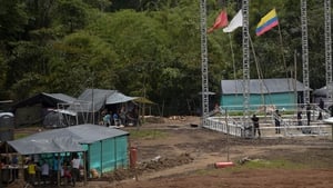 FARC rebels and logistics staff at the Transitional Standardization Zone Mariana for the final disarmament ceremony