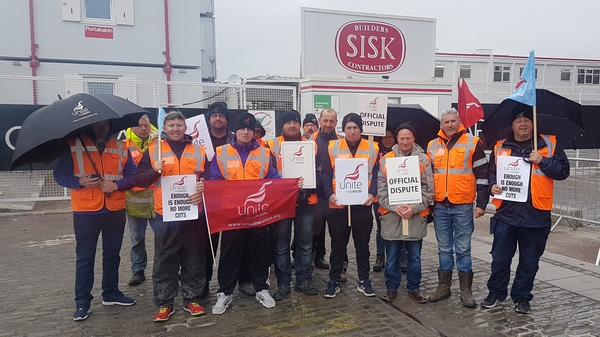 Crane operators staged a strike yesterday over pay