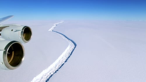 A handout photo made available by NASA shows the crack in the Larsen C ice shelf in the Antarctica