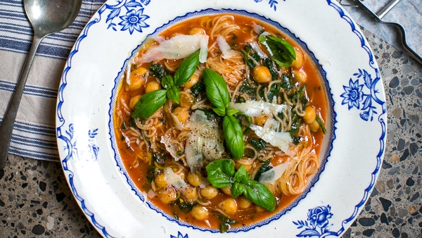Donal Skehan's tomato, chickpea, spinach and angel hair soup