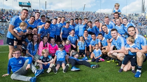 The Dublin players celebrate their Leinster title