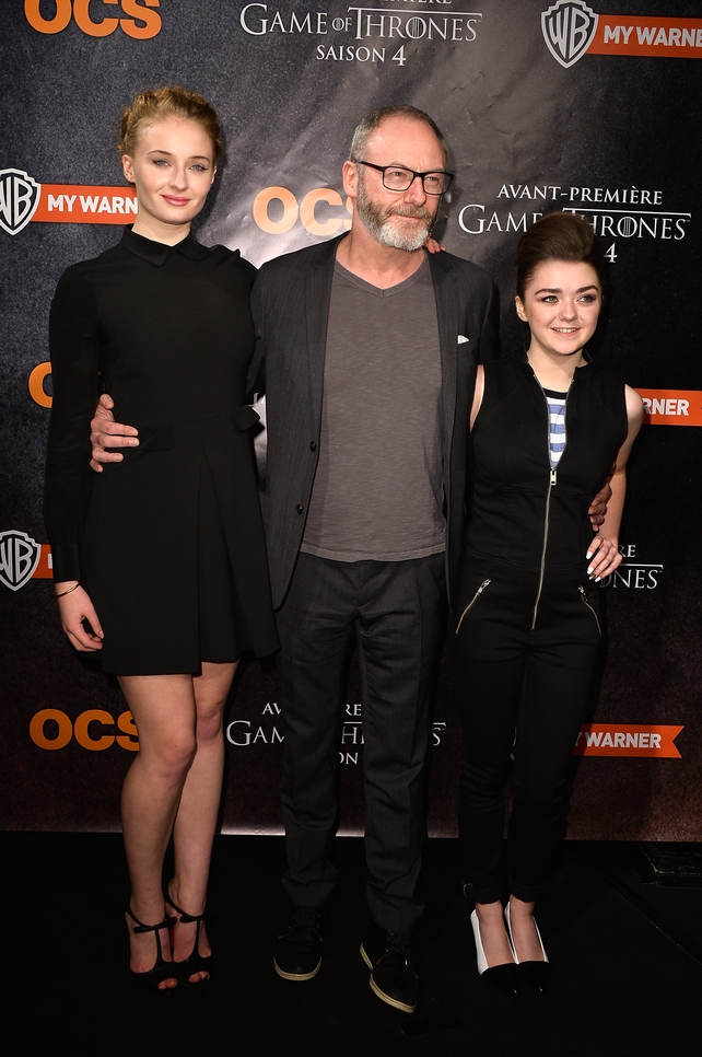 Sophie Turner, Maisie Williams and Liam Cunningham attended the season 4 'Game of Thrones' premiere in Paris in 2014 dressed in black.