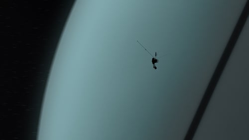 From The Farthest: The Voyager spacecraft, orbiting around Uranus.