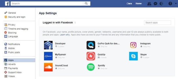 Facebook app list