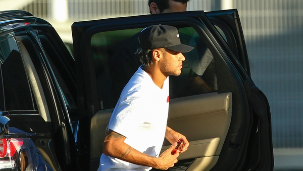 Neymar is pictured upon his arrival at Francisco Sa Carneiro airport on the outskirts of Porto