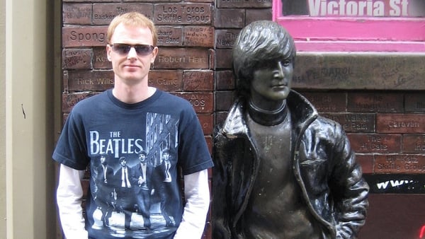 Death and the Beatles Fan author Stephen Kennedy and John Lennon (well, his statue) in Liverpool.