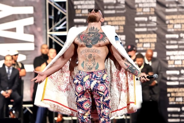 Conor McGregor speaks during the Floyd Mayweather Jr. v Conor McGregor World Press Tour event at Barclays Center on July 13, 2017 in the Brooklyn borough of New York City.