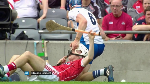 Gleeson came under fire after he interfered with the helmet of Cork's Luke Meade