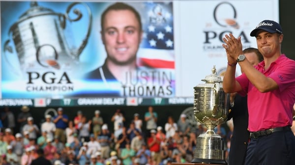 Justin Thomas celebrates his PGA Championship triumph