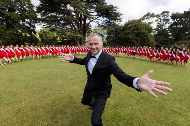Dáithí with the 64 Rose of Tralee contestants