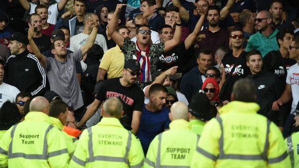 Hadjuk Split fans were restrained by stewards after Everton's opener