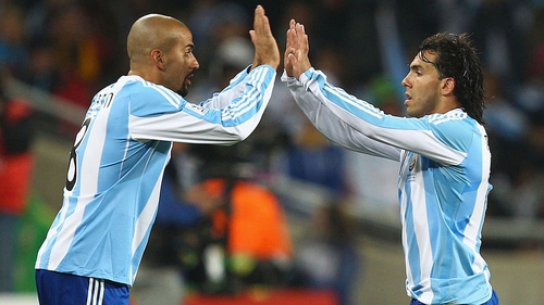 Juan Veron and Carlos Tevez at the 2010 World Cup