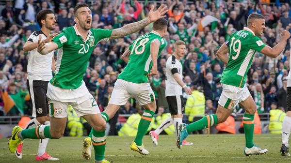 Shane Duffy reacts to his disallowed goal against Austria in June