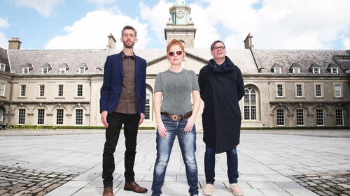 Artists Ciarán Murphy, Mairead McClean and Mark Garry, pictured at IMMA (the Irish Museum of Modern Art)