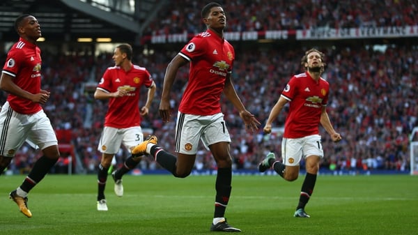 Manchester United's Marcus Rashford celebrates their first goal