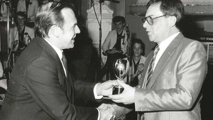 Dave Gold (right) receiving one of  three awards at the BBC Radio 2 Big Band competition circa 1986.
