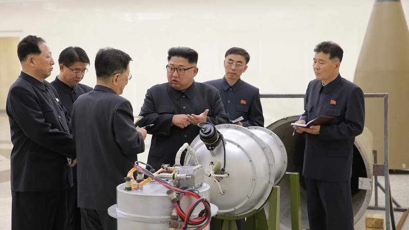 A North Korean state handout shows Kim Jong-un in a test facility