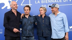 Woody Harrelson, far right, and his fellow Billboards stars , with director Martin McDonagh, left