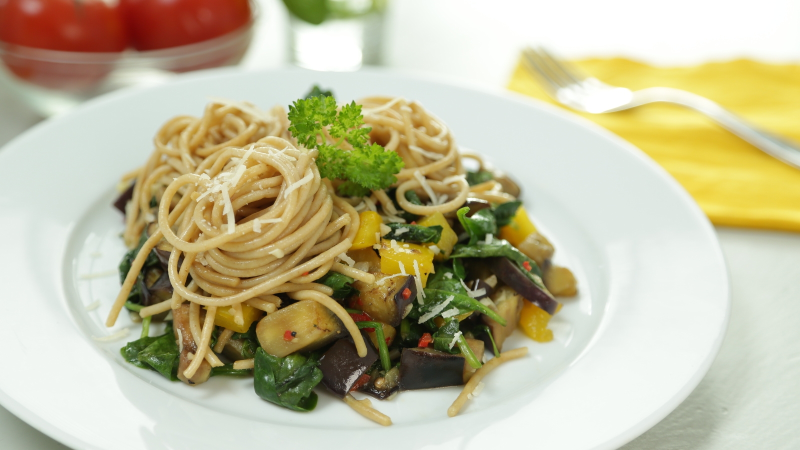 Aubergine Pepper Pasta, Garlic & Chilli OT