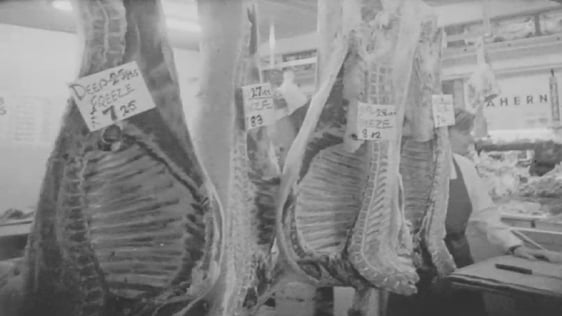 Meat hanging at the English Market Cork 1972