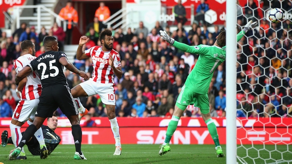 Maxim Choupo-Moting of Stoke City scores his and his side's second goal