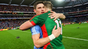 Diarmuid Connolly embraces Aidan O'Shea after last year's All-Ireland SFC final