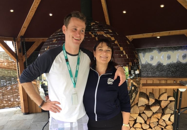 Brenda with Dave Humbler at the Pizza Oven