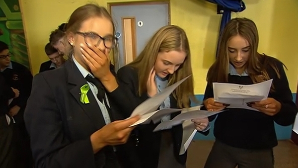 Students in Carndonagh, Co Donegal react to their Junior Cert results