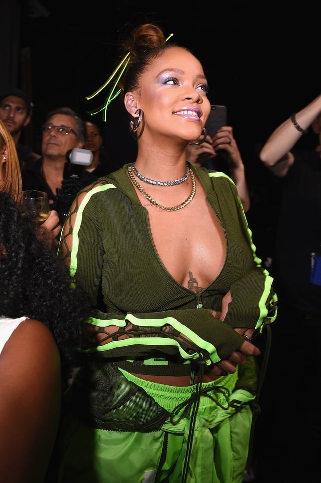 Rihanna gets ready for the FENTY PUMA by Rihanna Spring/Summer 2018 Collection at Park Avenue Armory.