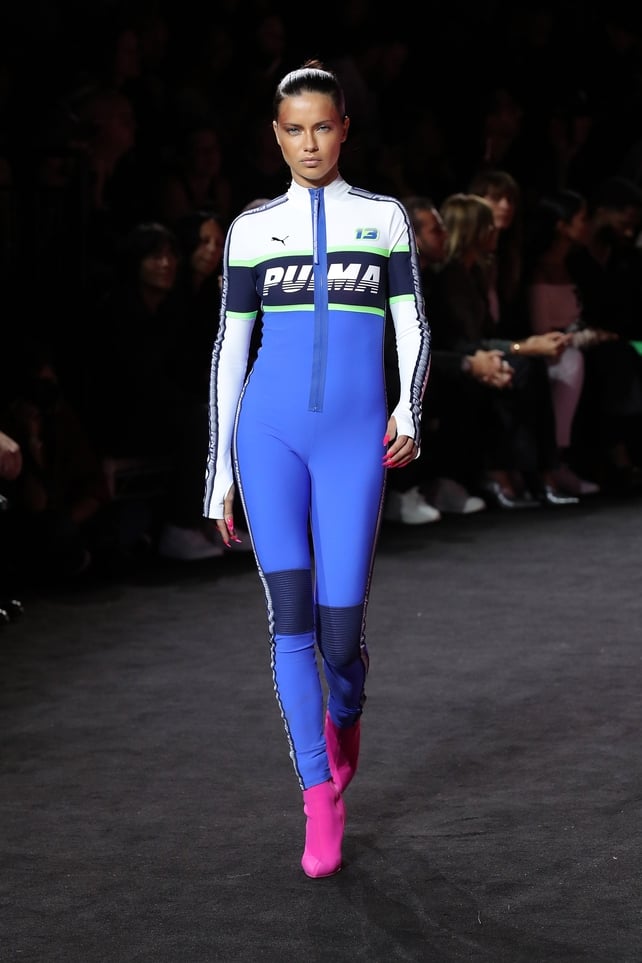 Adriana Lima walks the runway wearing Look 56 at the FENTY PUMA by Rihanna SpringSummer 2018 Collection.