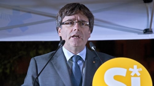 Carles Puigdemont speaking at a rally at the weekend
