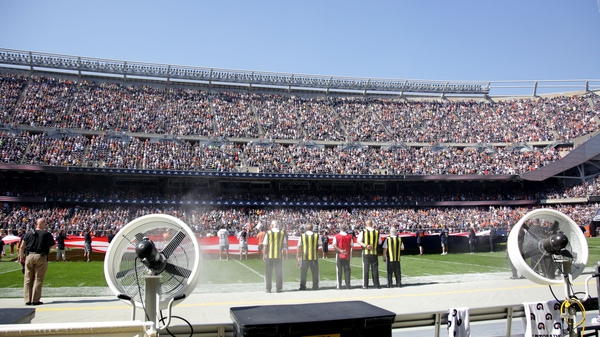The Pittsburgh Steelers bench area stays empty during the national anthem prior to the start of the game against the Chicago Bears at Soldier Field