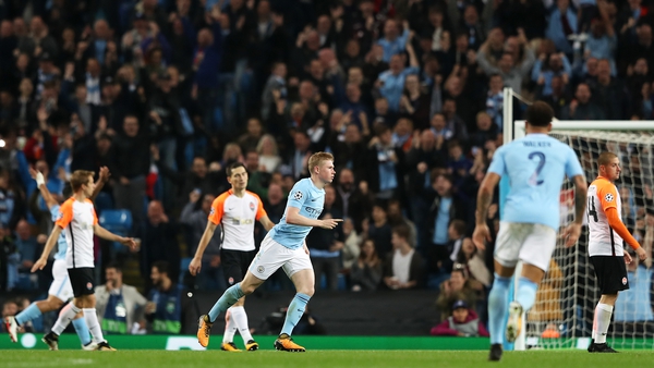 Kevin De Bruyne celebrates Manchester City's opening goal