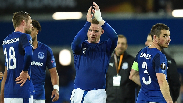 Wayne Rooney and other Everton players after their UEFA Europa League Group stage match against Apollon Limassol