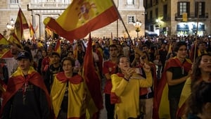 Anti-independence demonstrators gather in Barcelona, Spain