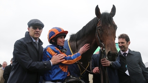 Aidan O'Brien and Ryan Moore with Churchill after winning the Curragh 2,000 Guineas