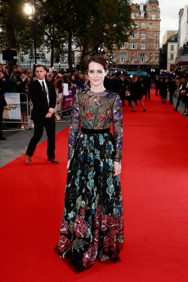 The Crown's Claire Foy looks wears red gown to premiere