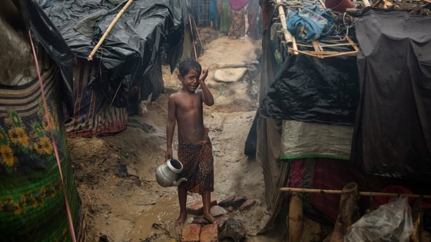 A young boy in a Rohingya refugee camp