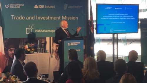 President Michael D Higgins was speaking at the Melbourne Cricket Ground