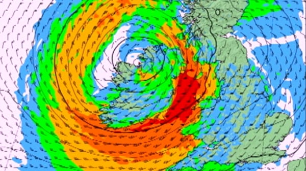 A status red weather warning has been issued by Met Éireann - - its highest warning