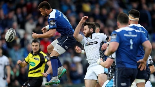 Glasgow Warriors' Tommy Seymour (C) in action against Leinster last season
