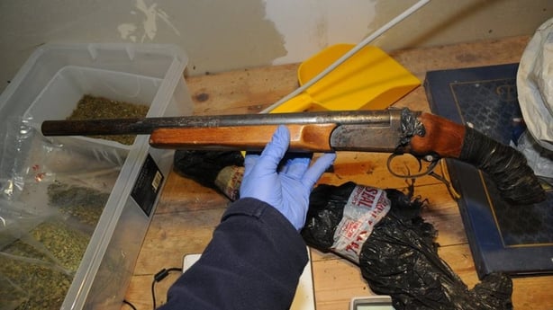 A sawn-off shotgun seized during the raid in Co Offaly