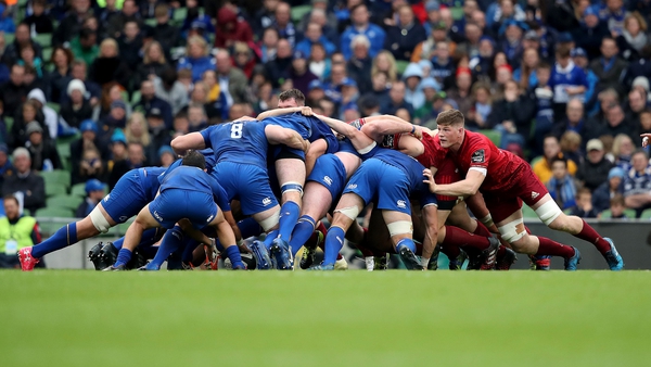 The Leinster scrum locks in against Munster in the recent Pro14 encounter