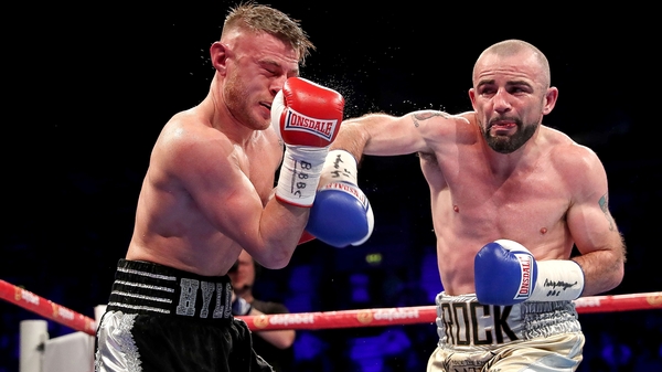 Stephen Ormond connects with a straight right during the controversial fight on Saturday night