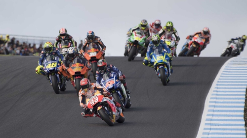 Marc Marquez of Spain and Repsol Honda Team leads the field