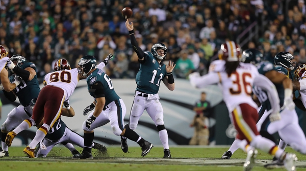 Quarter-back Carson Wentz steered the Eagles to victory against the Redskins