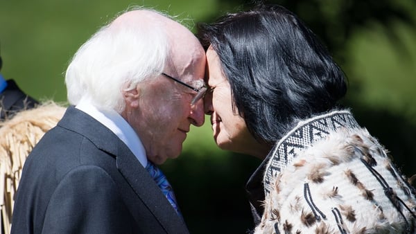 President Michael D Higgins received a traditional Maori welcome
