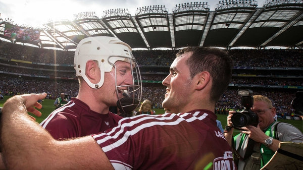 Galway's Joe Canning (L) celebrates with Johnny Coen