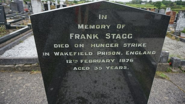 Frank Stagg's first headstone, erected by Gardai over the concrete plot